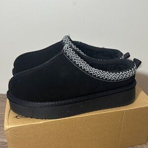 Leather Platform Clogs Black